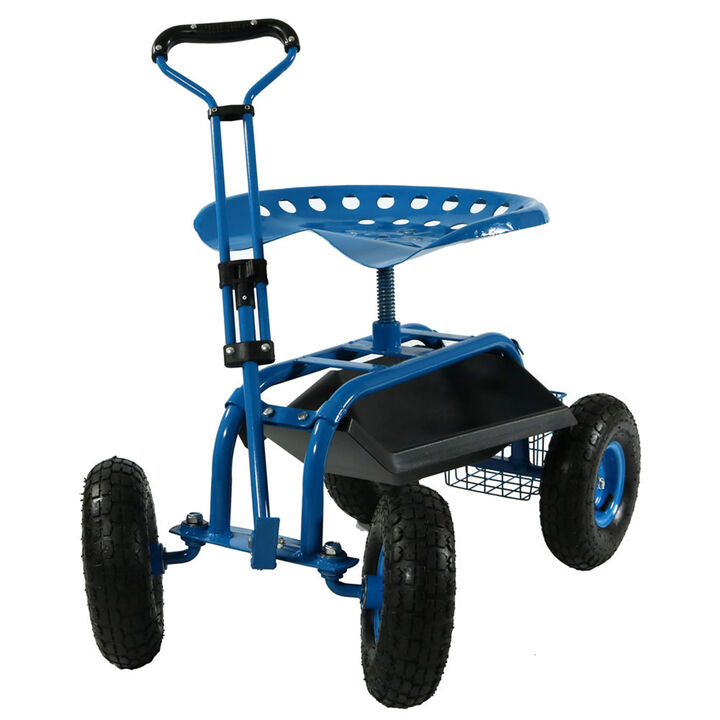 Sunnydaze Steel Rolling Garden Cart with Extended Swivel/Basket