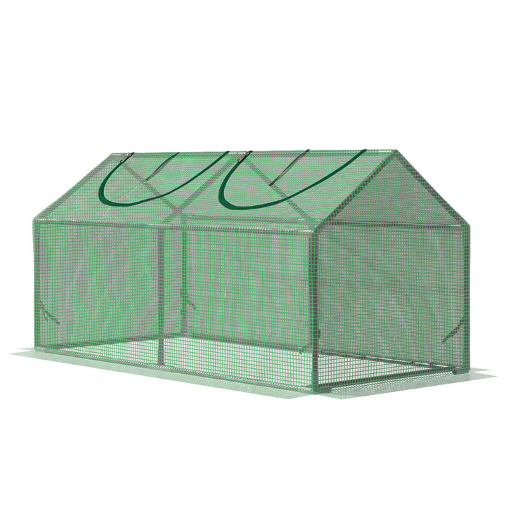 Outsunny 4' x 2' x 2' Portable Mini Greenhouse, Small Greenhouse with PE Cover, Roll-up Zippered Windows for Indoor, Outdoor Garden, Green