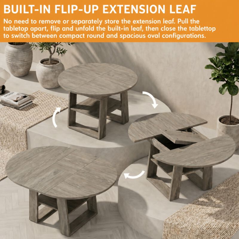 Kibwex H‑Shaped Base Extendable Round Dining Table image number 3