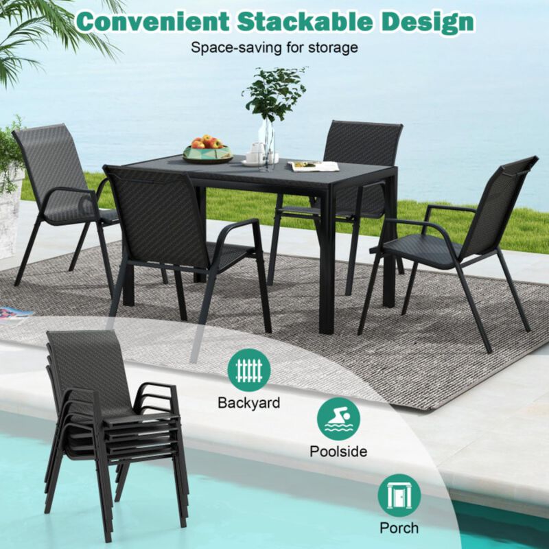 Hivvago 4 Piece Patio Rattan Dining Chairs with Wicker Woven Seat and Back for Backyard Front Porch-Brown
