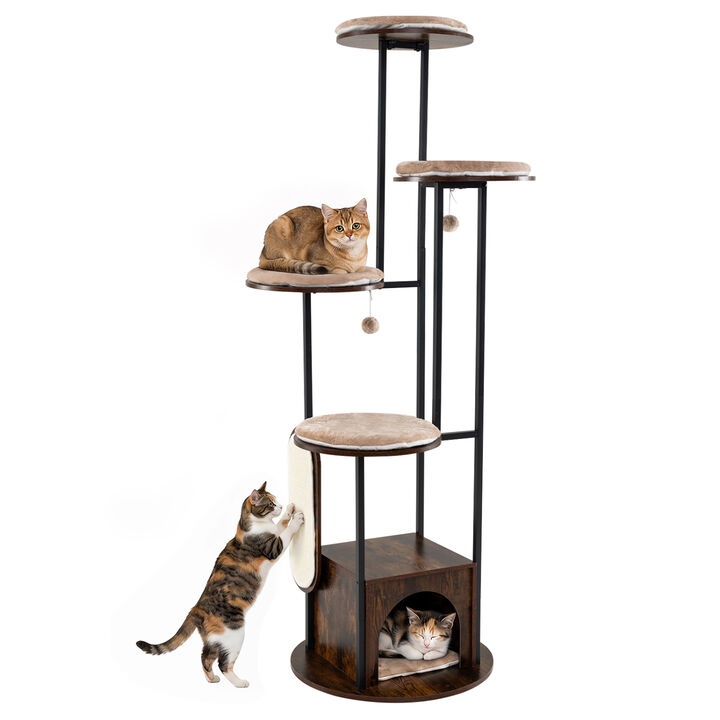 72 Inch Tall Cat Tree Condo with Perches Platforms and Washable Mats