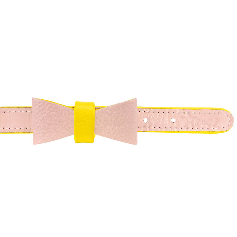 POISEPUP Cute Handmade Genuine Soft Full Grain Leather Dog Bow Tie - Light Pink | Yellow