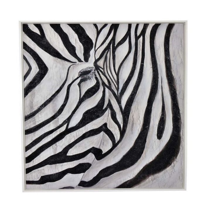 36 x 47 Wall Art, Zebra Animal Painting, Natural Fiber, Black and White - Benzara