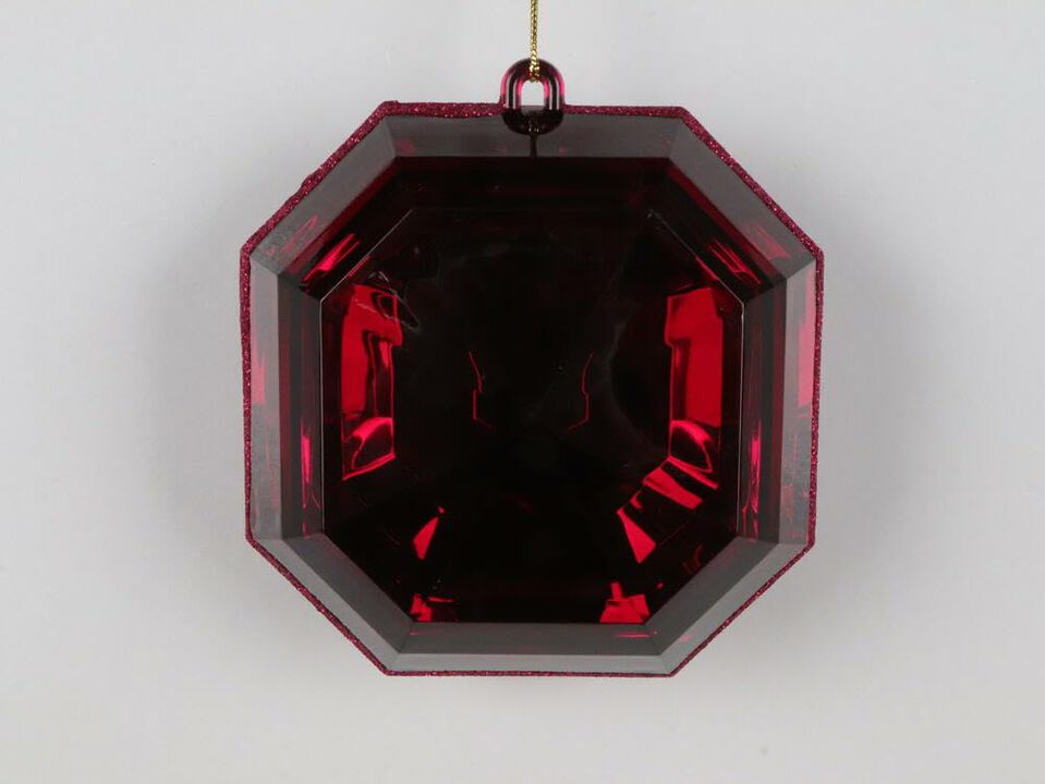 Vickerman 6" Burgundy Square Jewel Glitter Ornament. Includes 2 Pieces per Bag. String Hanger.