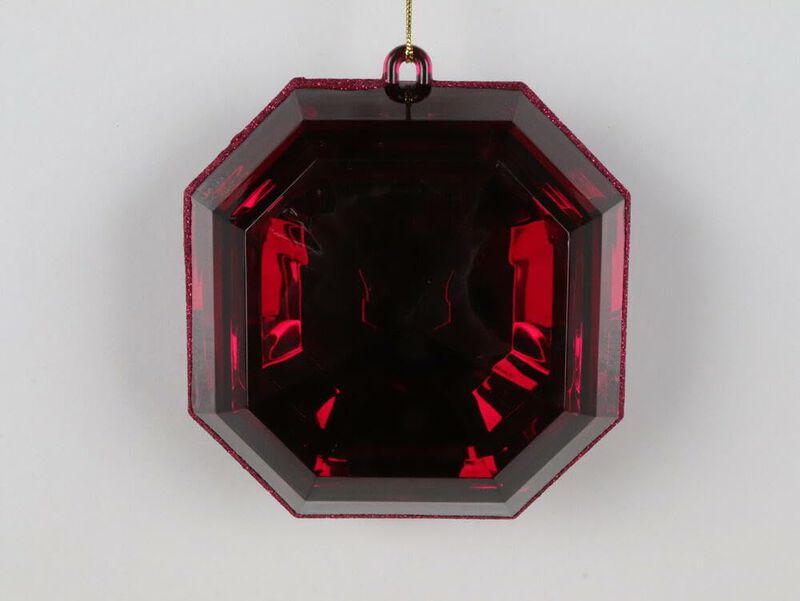 Vickerman 6" Burgundy Square Jewel Glitter Ornament. Includes 2 Pieces per Bag. String Hanger. image number 0