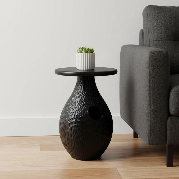 HomeRoots 20" Black Solid Wood Round Pedestal End Table