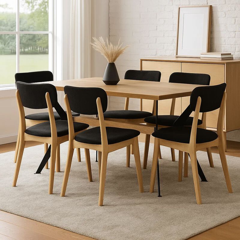 Dining Table, 79 Inch, Rectangular Brown Wood Top, Black Metal Legs