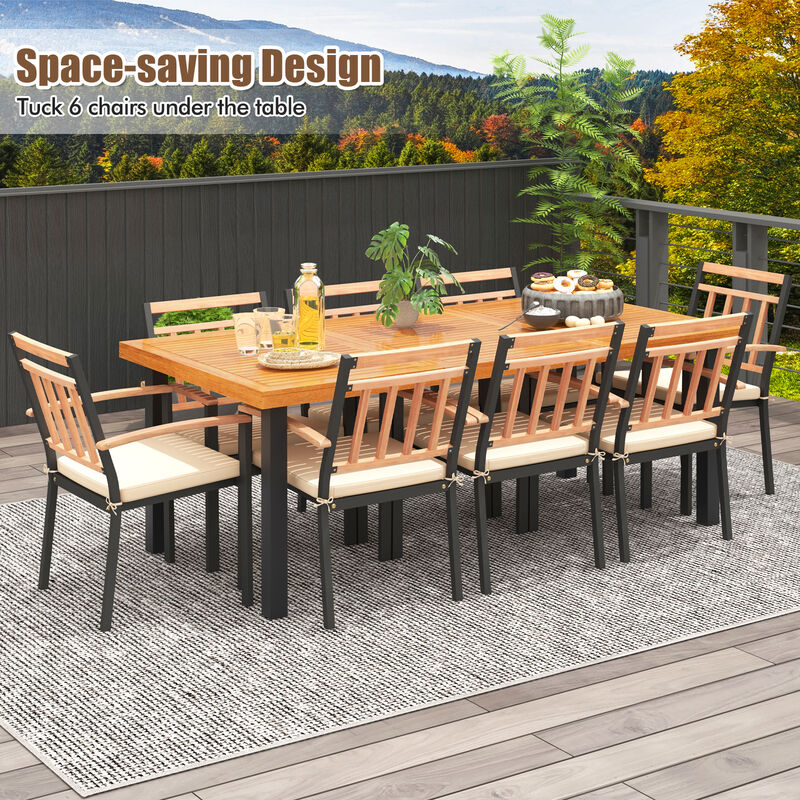 9 Pieces Outdoor Dining Set With Umbrella Hole and Wide Chairs