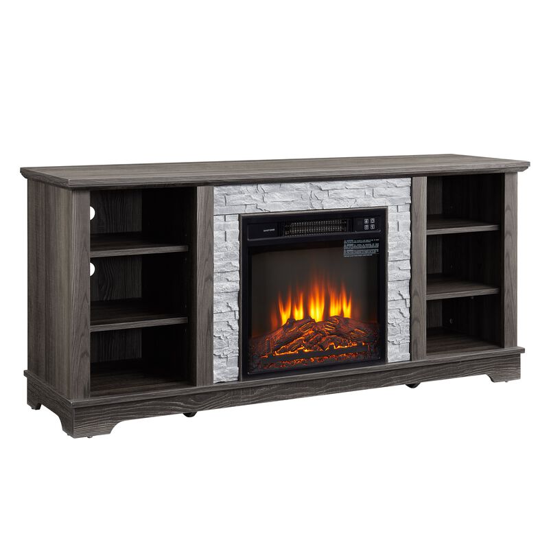 Mondawe Mantel 18 Inch Electric Fireplace TV Media Rack, Open Storage Modern Entertainment Console