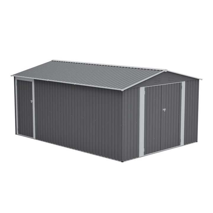 10 x 14 FT Outdoor Metal Storage Shed, Large Garden Shed Tool Shed with 3 Lockable Doors & Side Door, 4 Air Vents