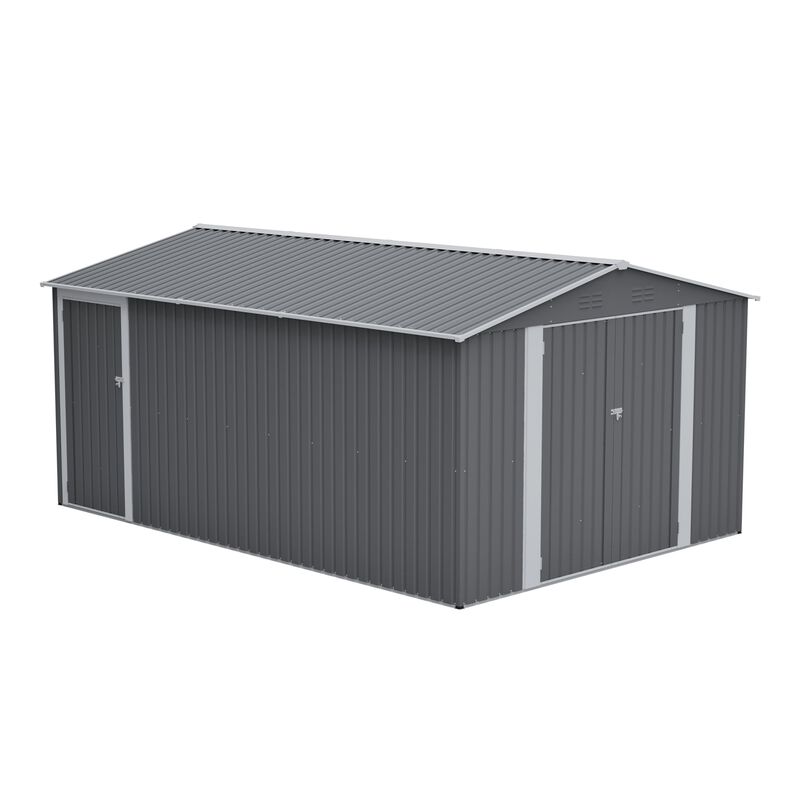 10 x 14 FT Outdoor Metal Storage Shed, Large Garden Shed Tool Shed with 3 Lockable Doors & Side Door, 4 Air Vents image number 0