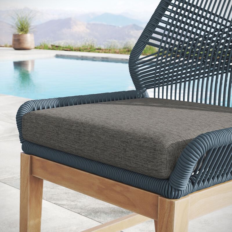Modway Wellspring Outdoor Patio Teak Wood Counter Stool in Light Gray Greige - 24 Inch Patio Counter Height Stool with Cushion, Woven Seat and Teak Wood Legs image number 4