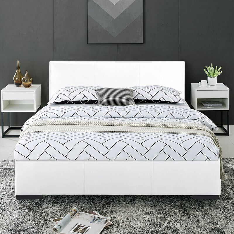 Faux Leather Upholstered Bed &ndash; Solid and Engineered Wood Structure image number 1