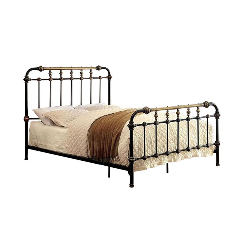 Metal Eastern King Bed with Gold Accent, Black - Benzara