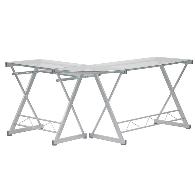 HomeRoots 62" Clear Glass and Steel L Shape Computer Desk image number 2