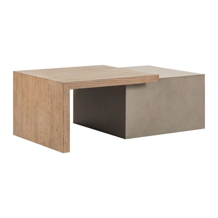 Liberty Furniture Living Room Cocktail Table  Unique Block Design - Oak Wood & Faux Concrete