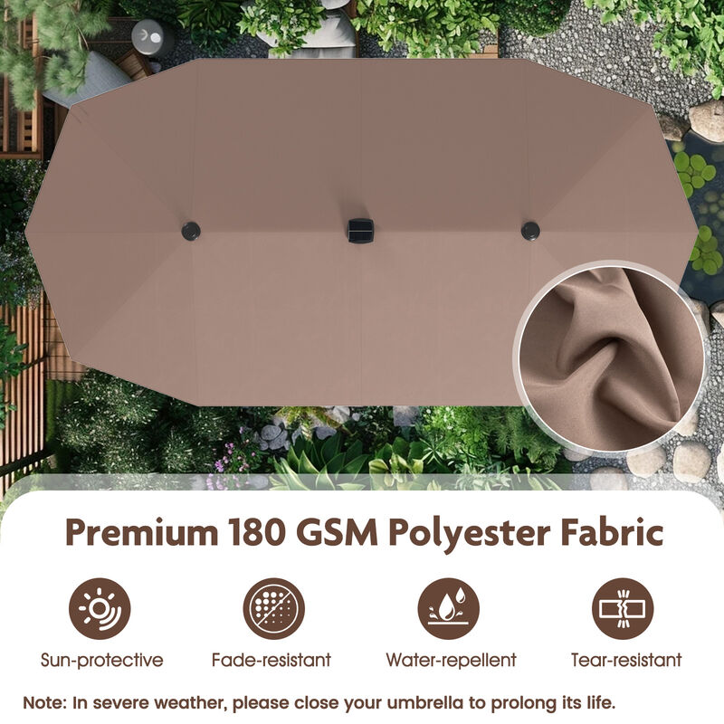 Large Patio Umbrella with LED Solar Lights and Crank Handle