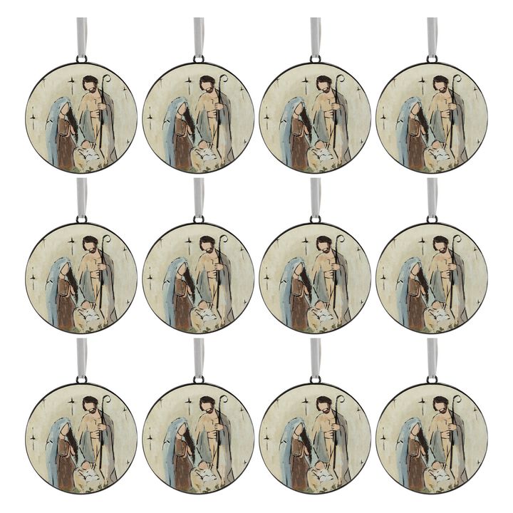 Set of 12 Holy Family Disc Ornaments for Christmas Tree or Faith-Inspired Decor