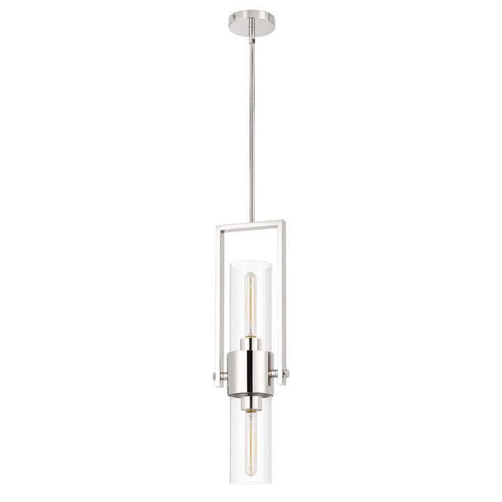 Pendant with Cylindrical Rotatable Glass Shade, Chrome - Benzara