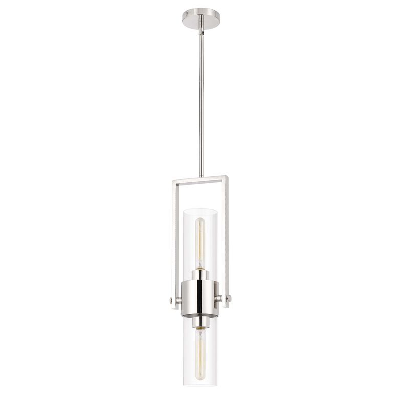 Pendant with Cylindrical Rotatable Glass Shade, Chrome - Benzara