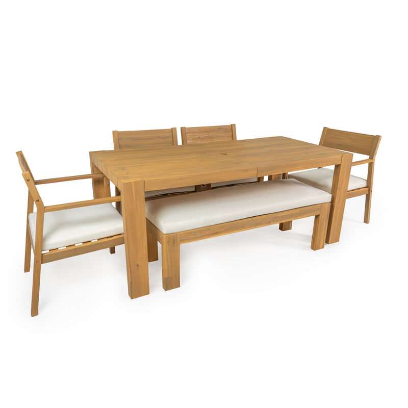 Whisen 6-Piece Rustic Outdoor Dining Set with Cushions image number 3