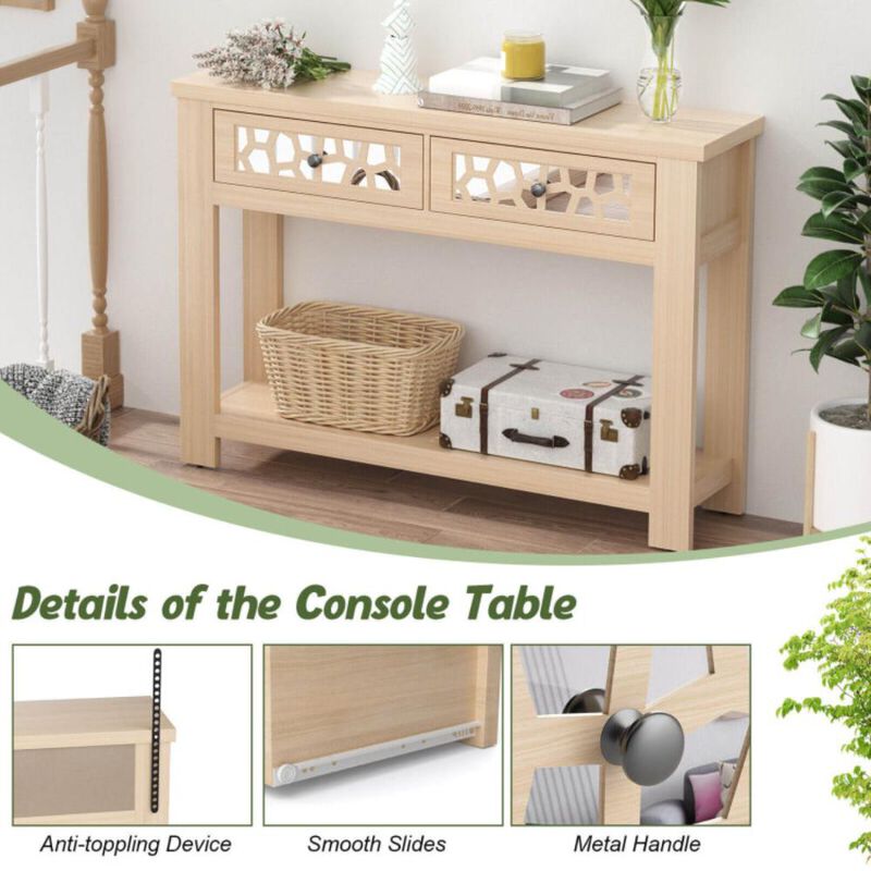 Hivvago 2-Tier Console Table with Drawers and Open Storage Shelf