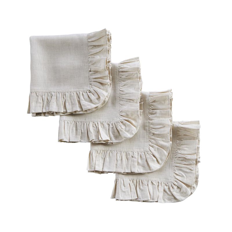 Solino Home Gabrielle Ruffle 100% Linen Dinner Napkins &ndash; Set of 4, 20 x 20 in, Machine Washable, Holiday and Everyday Dining