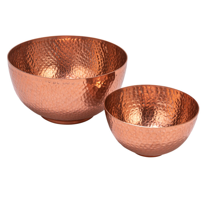 Round Hammered Metal Bowls, Copper Finish, Set of 2