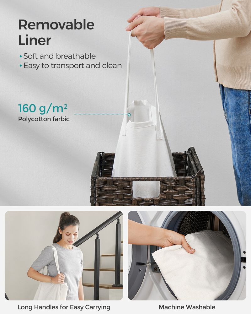 90L Laundry Basket with Lid Handles Synthetic Rattan Brown Hamper image number 4