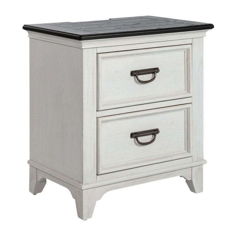 White Nightstand with Charging Station and Wirebrushed Finish image number 0