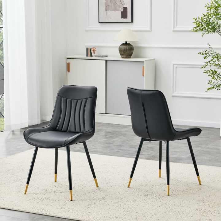 Set of 2 High Back Dining Chairs Faux Leather Channel Stitched Side Chairs with Metal Legs Adjustable Non Slip Feet