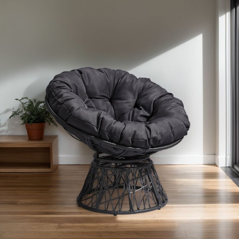 Comfortable Swivel Papasan Chair with Sturdy Wicker Frame and Soft Cushion, 360&deg; Rotating Seat for Living Room or Study image number 3