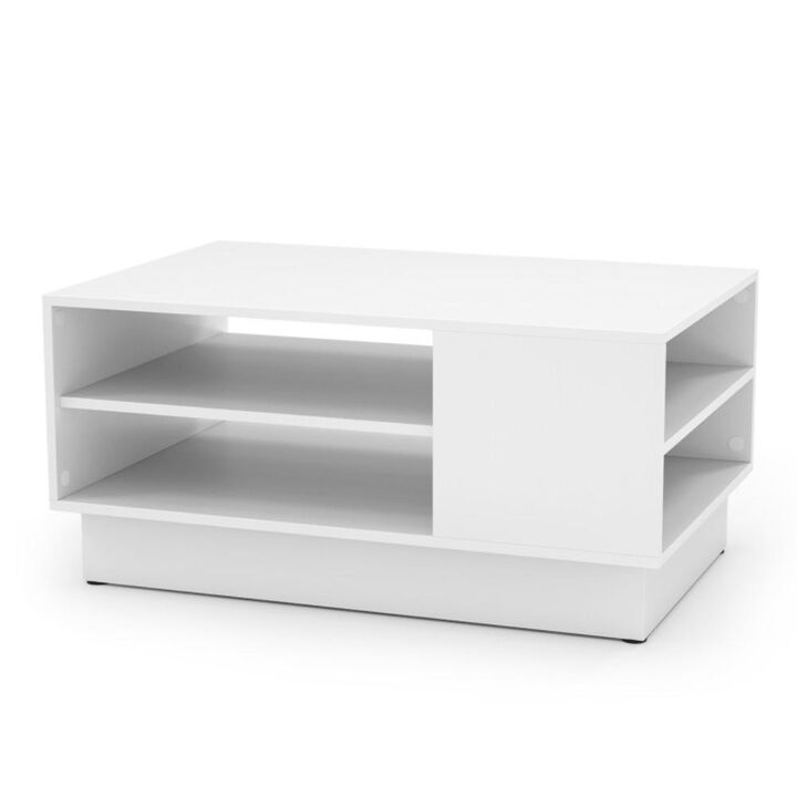 Hivvago Modern Coffee Table with 2-Tier Open Storage Shelves-White