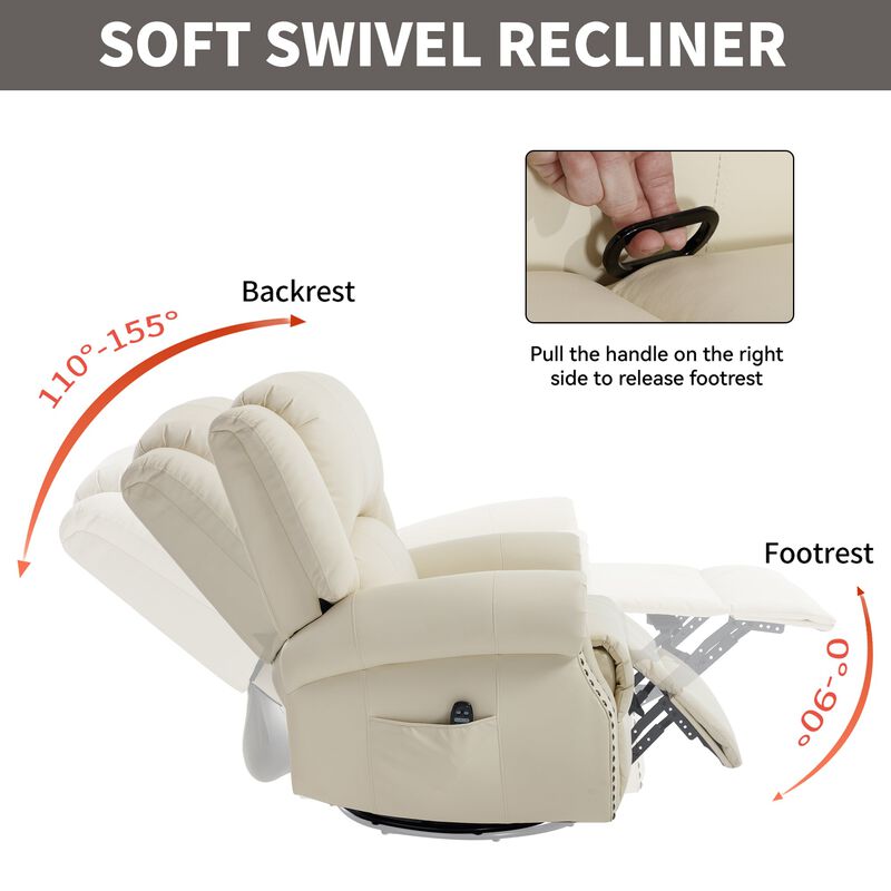 Faux Leather Recliner Chair Rocker Swivel Chair Manual Recliner with Heat & Massage image number 6