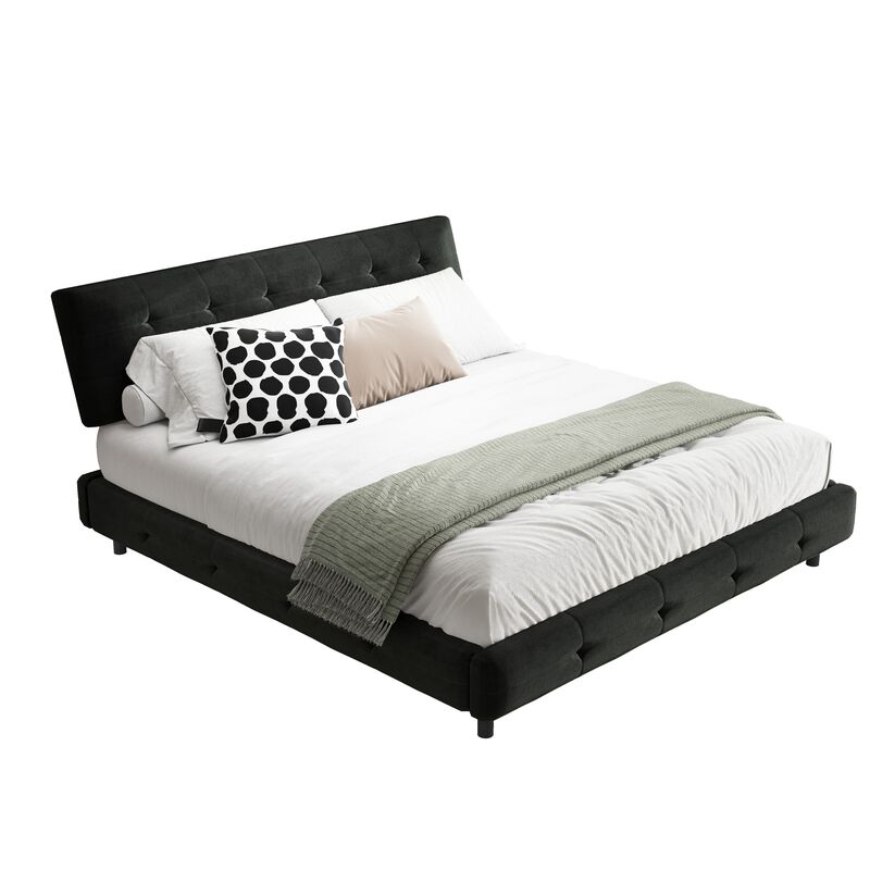 Whisen King Size Kids Bed Frame, Chenille Platform Bed with Tufted Headboard image number 0