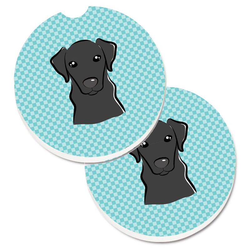 Caroline's Treasures Checkerboard Blue black Labrador Set of 2 Cup Holder Car Coasters BB1173CARC, 2.56, Multicolor