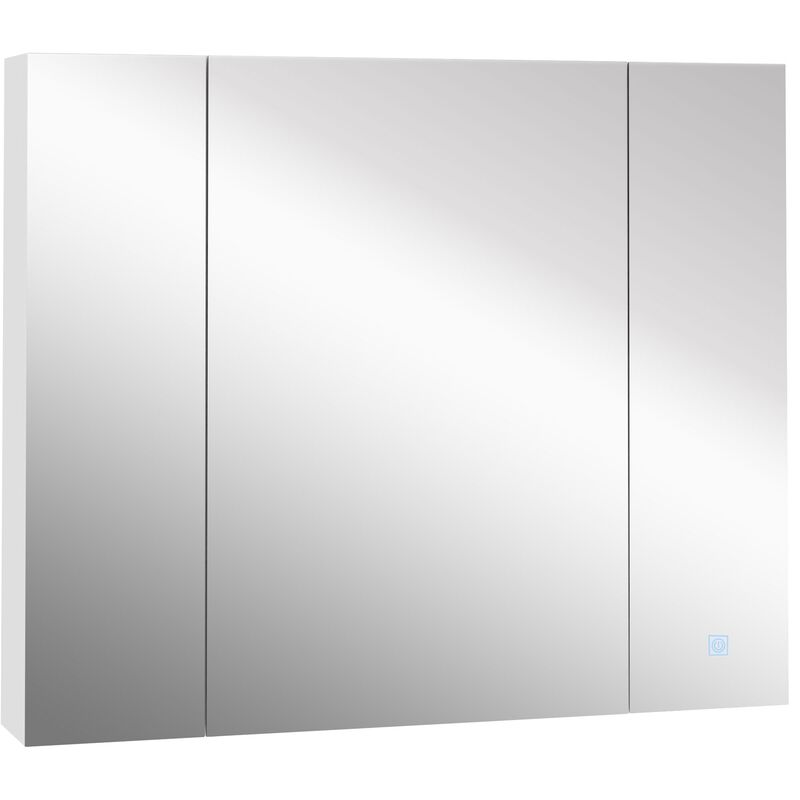 LED Bathroom Mirrow Cabinet, Wall-Mounted Bathroom Medicine Mirror Organizer with Dimmer Touch Switch, 3 Doors & USB Charged, White