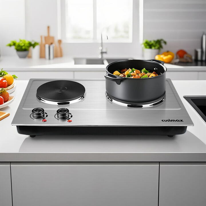 Cusimax Hot Plate, 1800W Electric Burner Double Hot Plate for Cooking Countertop Burner with Adjustable Temperature Control, Portable Cooktop