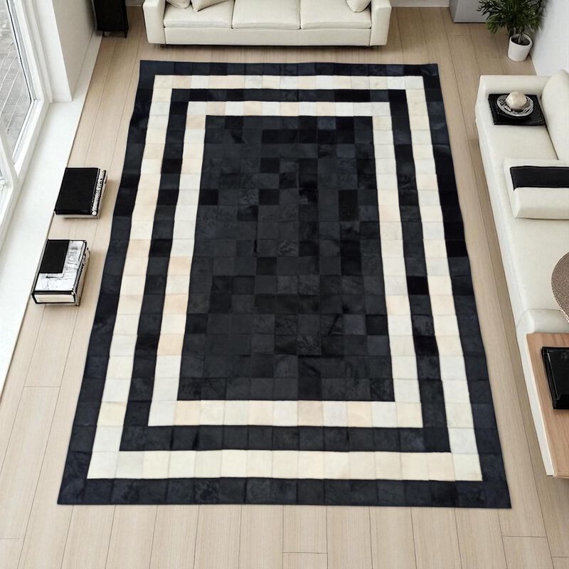 Black and White Border Cowhide Rug image number 1