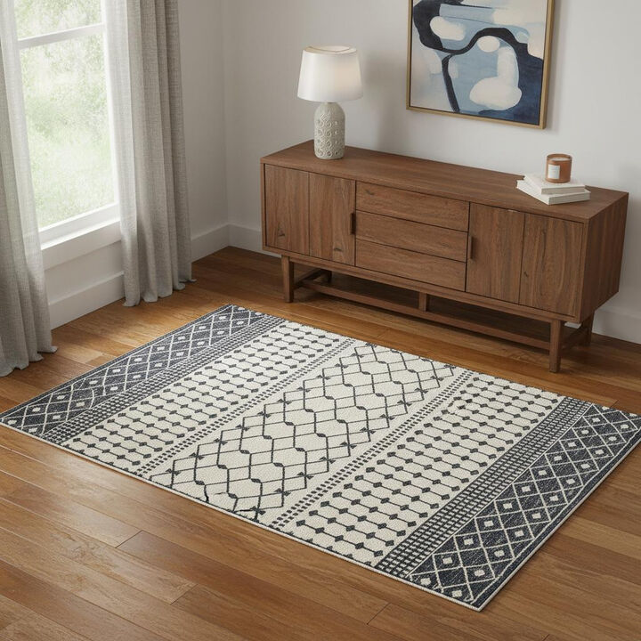 HomeRoots Geometric Distressed Washable Area Rug