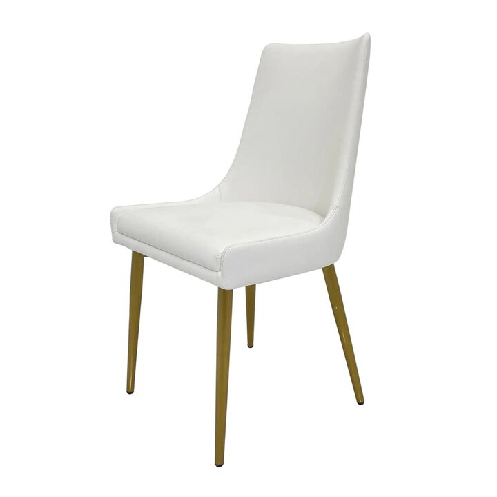 Rusa Dining Chair Set of 2, White Faux Leather Upholstery, Gold Legs