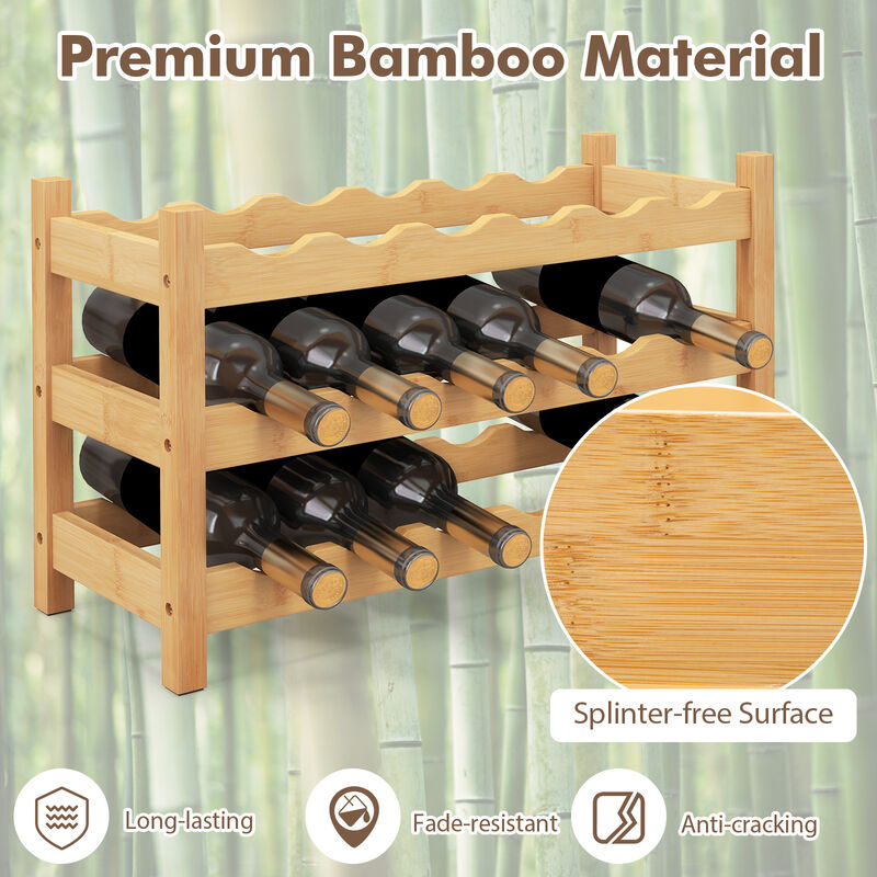 3-Tier Wicker Freestanding Countertop Wine Bottle Organizer