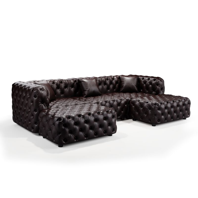 Whisen 105.7" Modern Sectionals, 3-Seat Sofa with 2 Ottomans, Faux Leather Upholstered, for Living Room image number 7