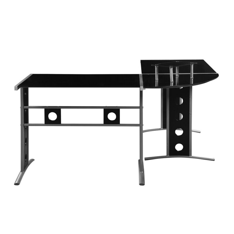 Captivating L Shape Black Computer Desk with Silver Frame-Benzara