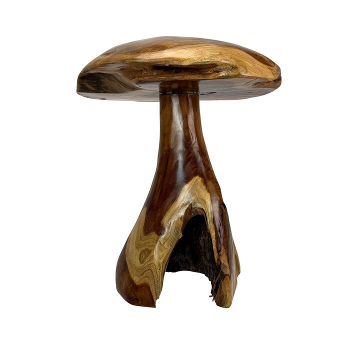 Teak Wood Mushroom Statue Hand Carved Natural Sculpture 165 In Decor