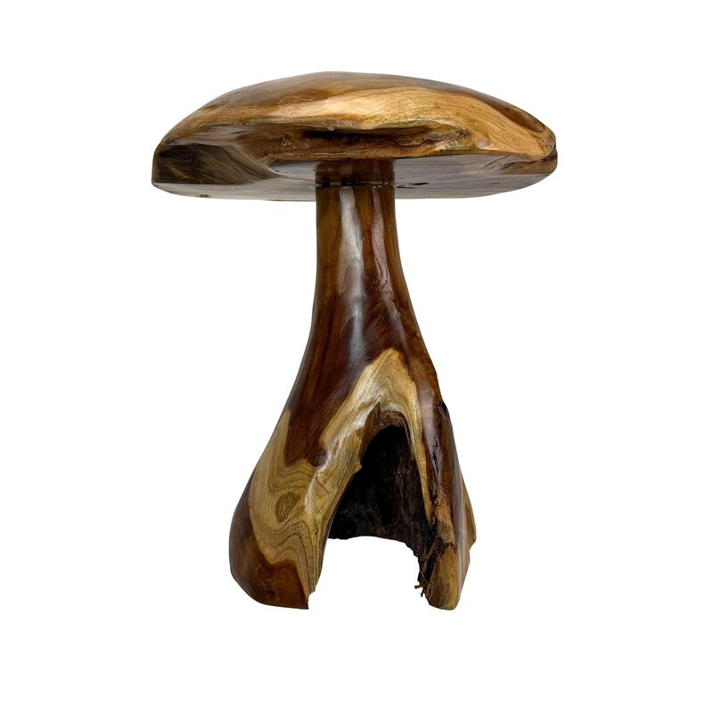 Teak Wood Mushroom Statue Hand Carved Natural Sculpture 165 In Decor image number 1