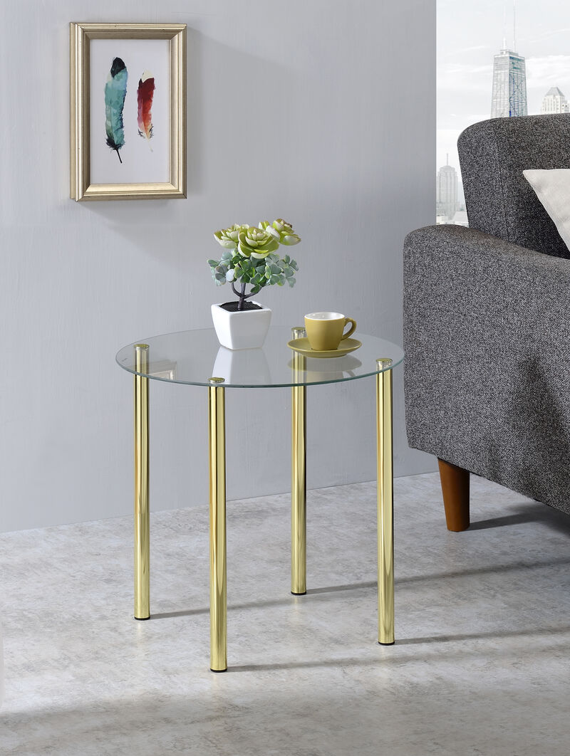 Kings Brand Furniture - Milnai Round Side End Accent Table, Gold Metal/Glass