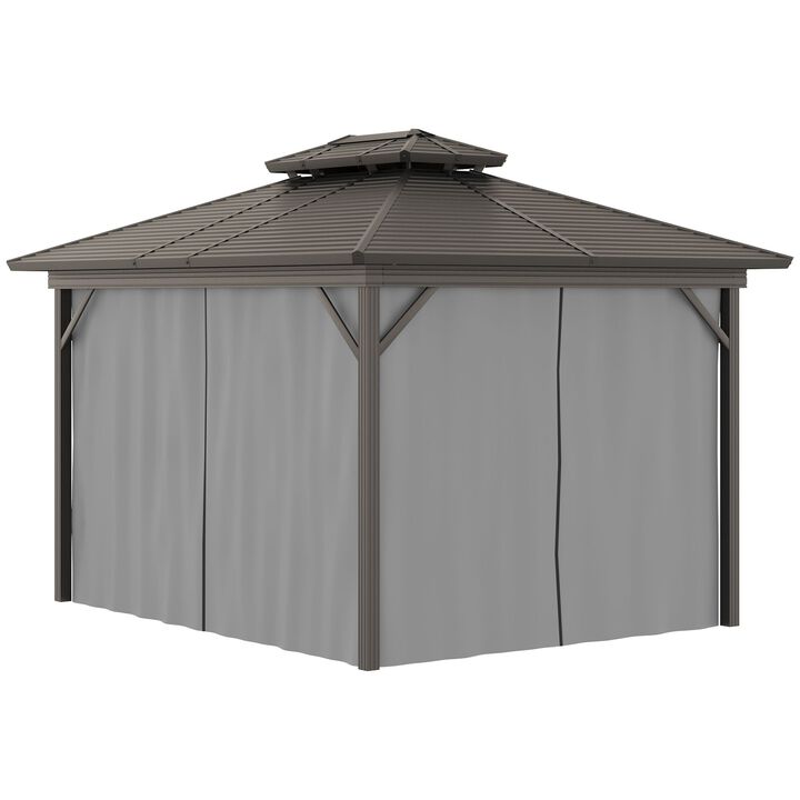 Outsunny 10' x 12' Hardtop Gazebo Canopy with Galvanized Steel Double Roof, Aluminum Frame, Permanent Pavilion Outdoor Gazebo with Netting and Curtains for Patio, Garden, Backyard, Gray
