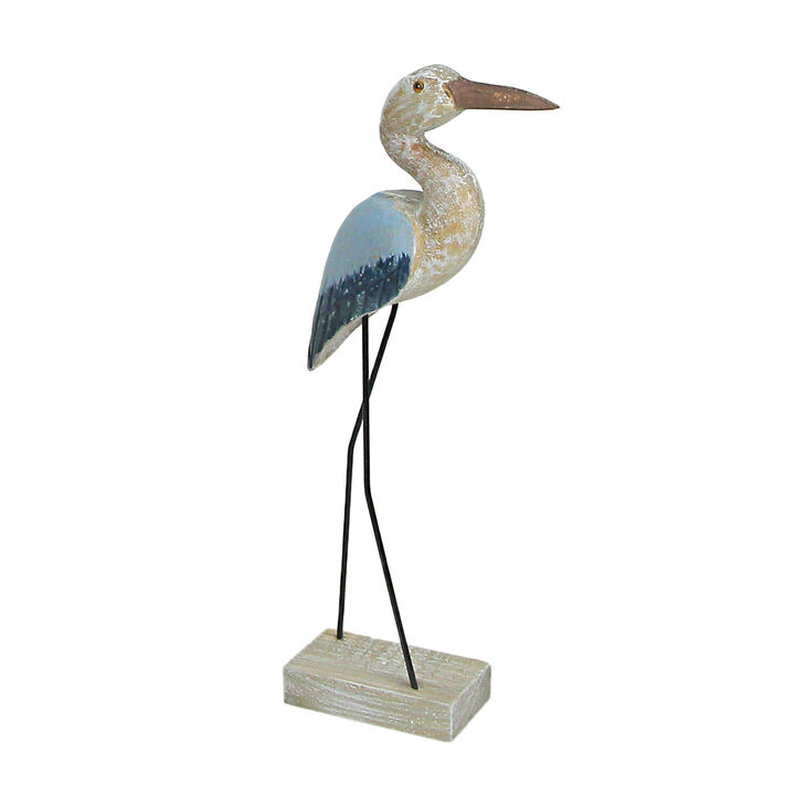 16 Inch Hand Carved Wood Blue Heron Bird Statue Home Coastal Decor Sculpture Art