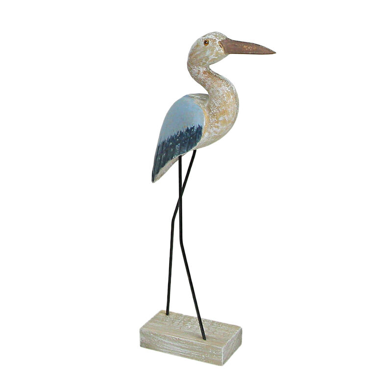 16 Inch Hand Carved Wood Blue Heron Bird Statue Home Coastal Decor Sculpture Art image number 1